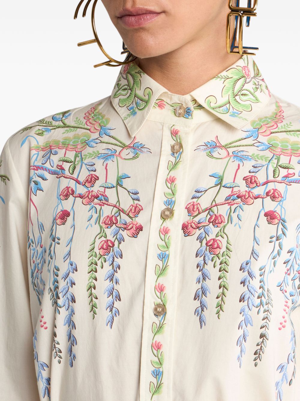 ETRO Abito lungo chemisier in cotone con stampa multicolore con cintura in vita