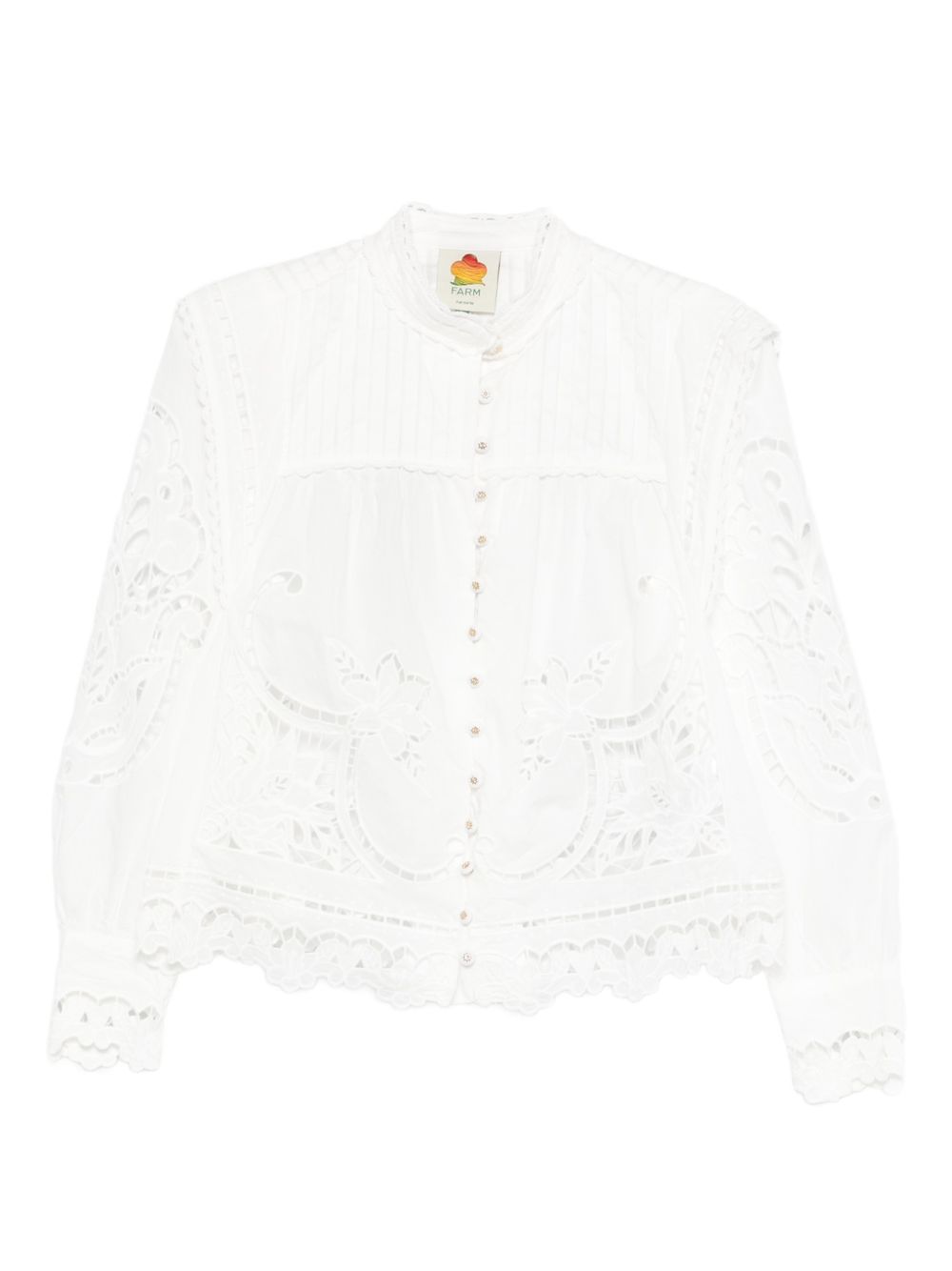 FARM RIO Blusa con ricami floreali in cotone bianco