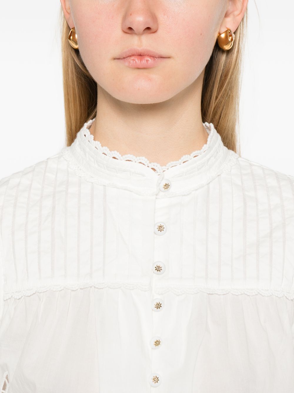 FARM RIO Blusa con ricami floreali in cotone bianco