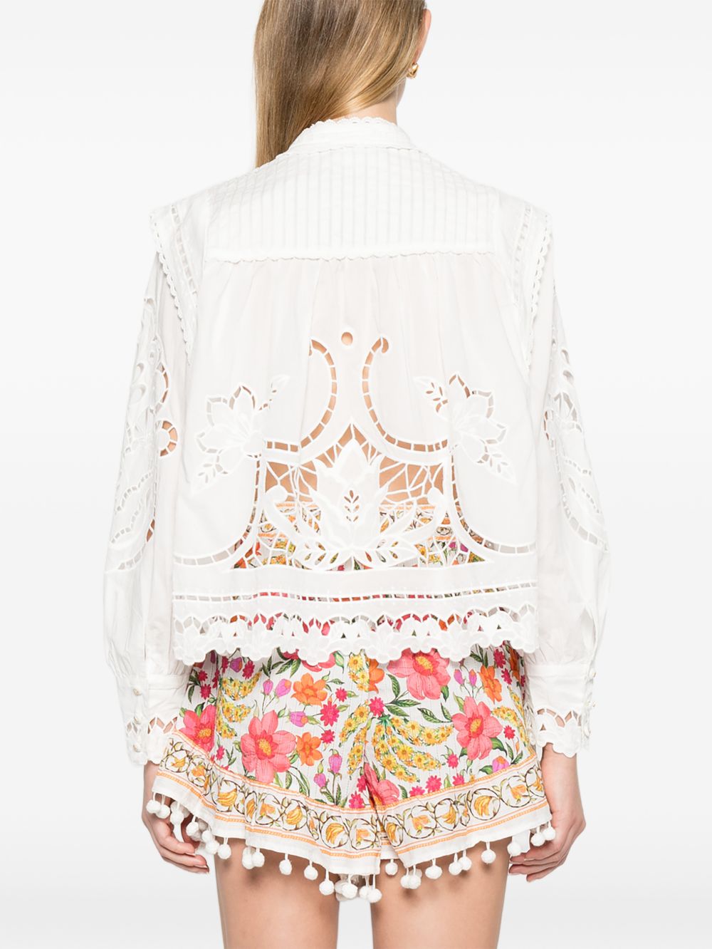 FARM RIO Blusa con ricami floreali in cotone bianco