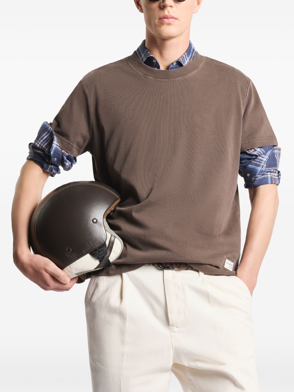 FAY T-shirt marrone in cotone con logo Fay Archive