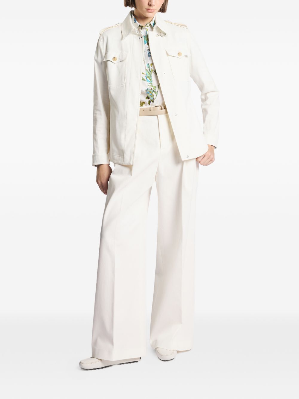 FAY Giacca camicia con alamari in cotone bianco