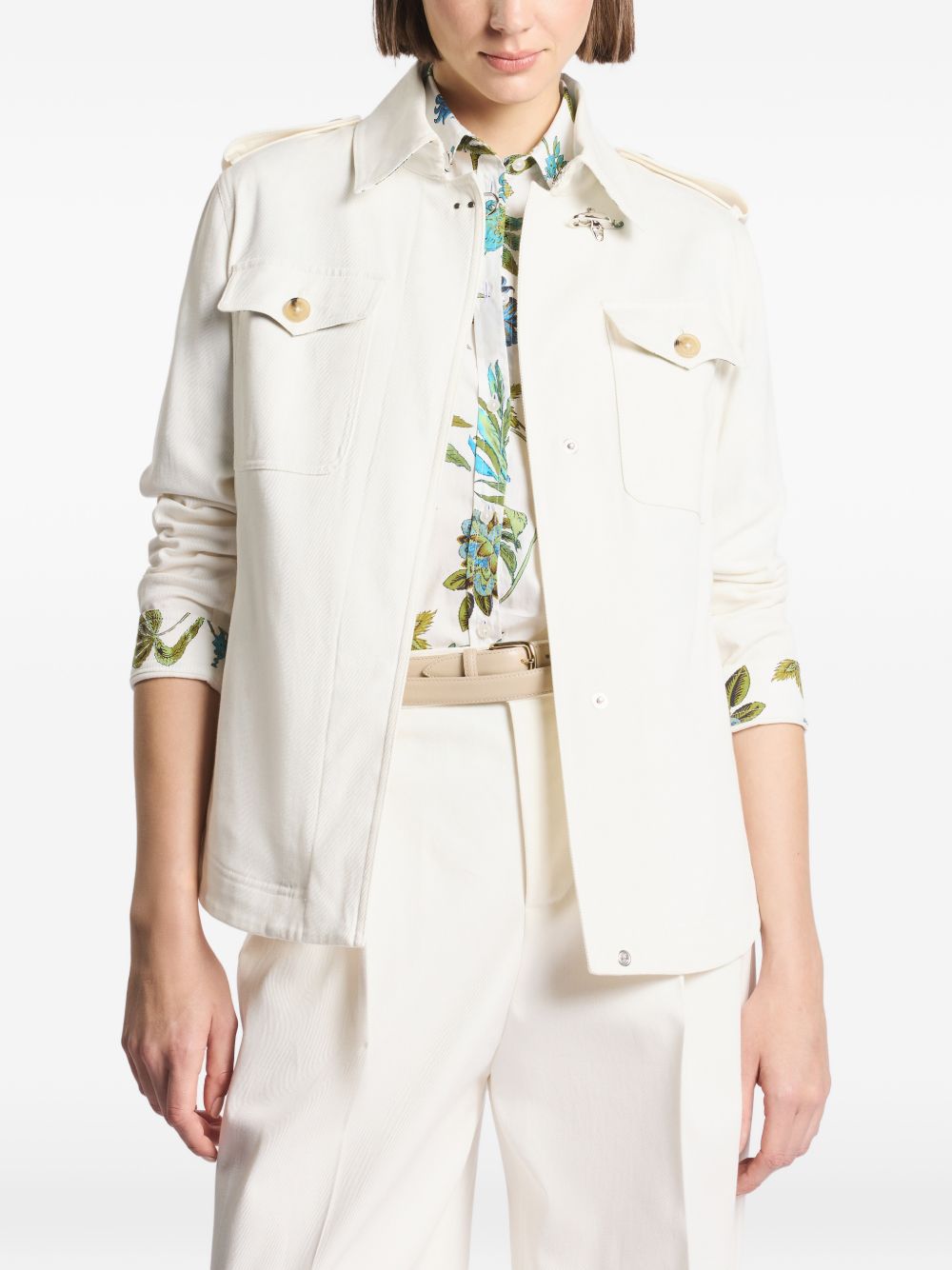 FAY Giacca camicia con alamari in cotone bianco