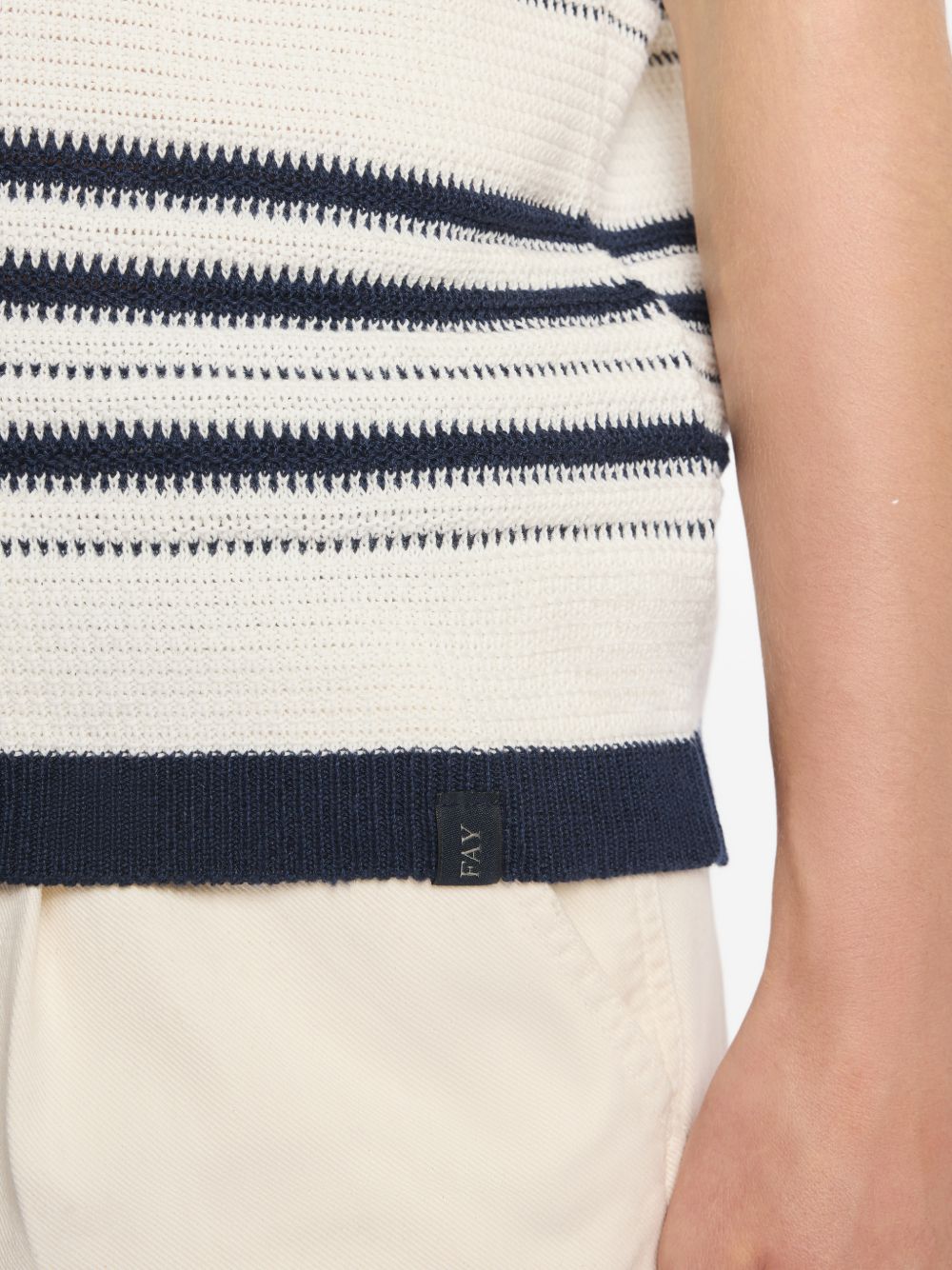 FAY Polo in maglia crema a righe con scollo a V