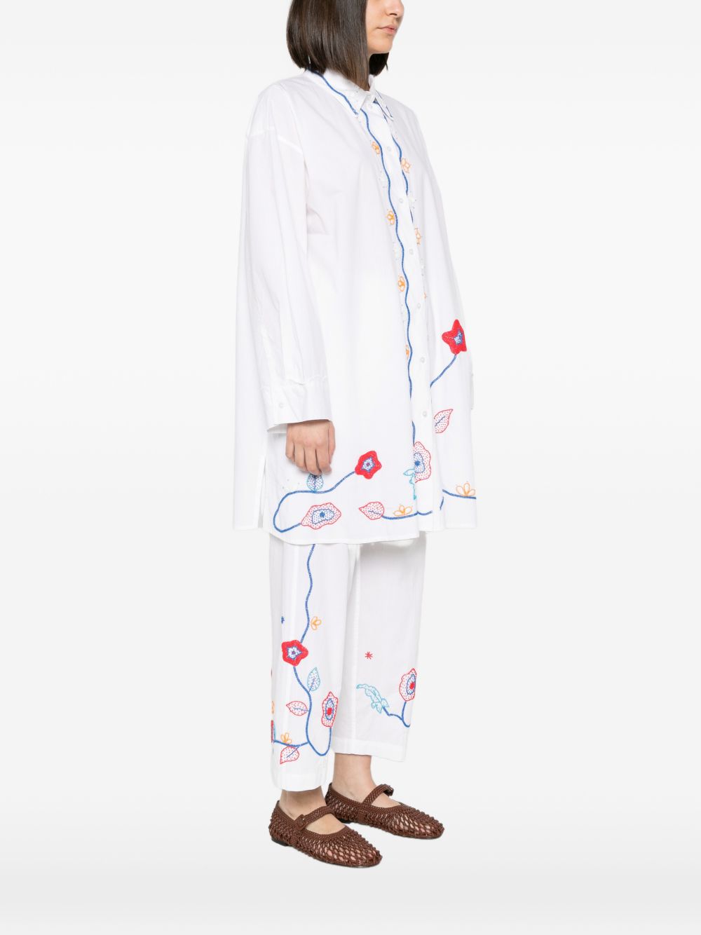 FORTE FORTE Camicia a maniche lunghe in cotone bianco con ricami