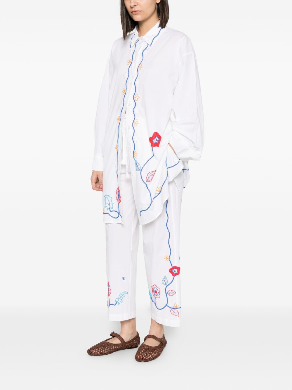 FORTE FORTE Camicia a maniche lunghe in cotone bianco con ricami