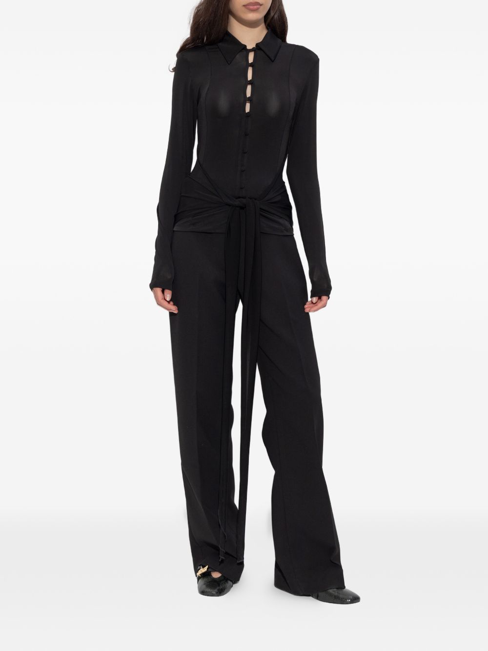 GANNI Blusa nera con lacci in vita