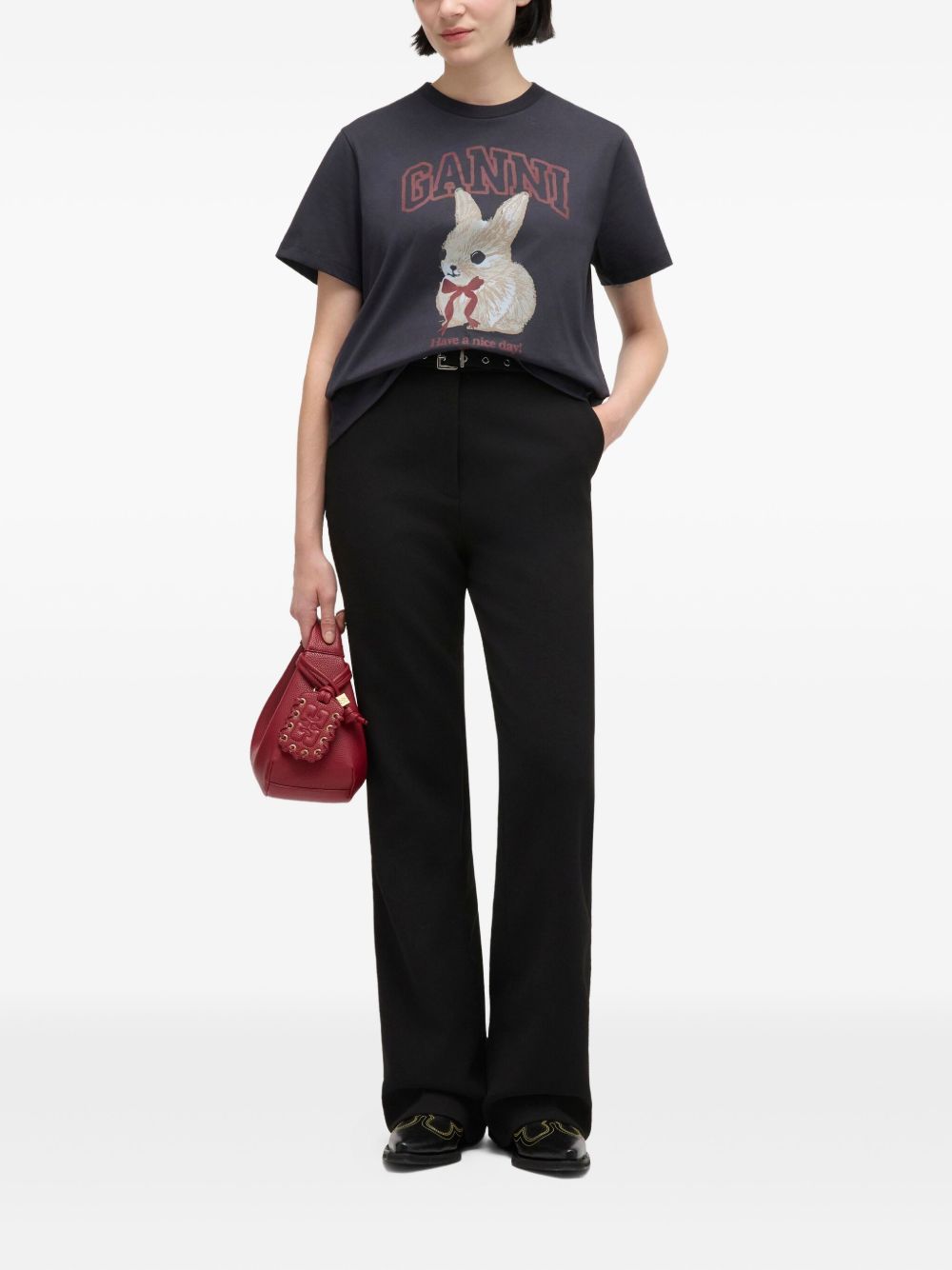 GANNI T-shirt in cotone con stampa coniglio