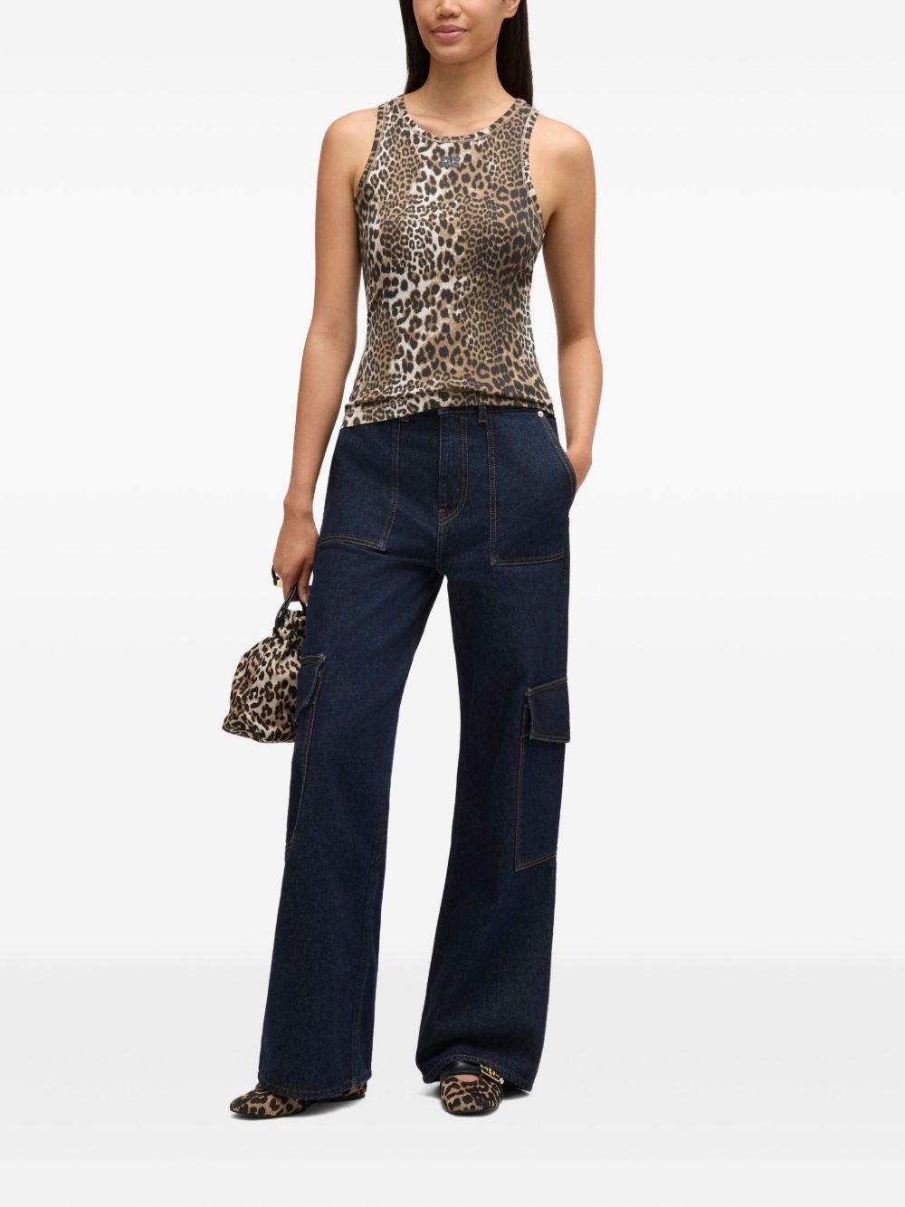 GANNI Top in cotone con stampa leopardata