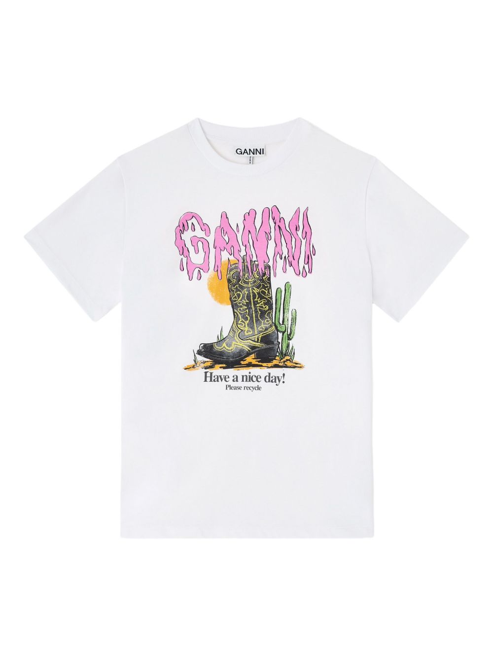 GANNI T-shirt bianca con stampa stivale