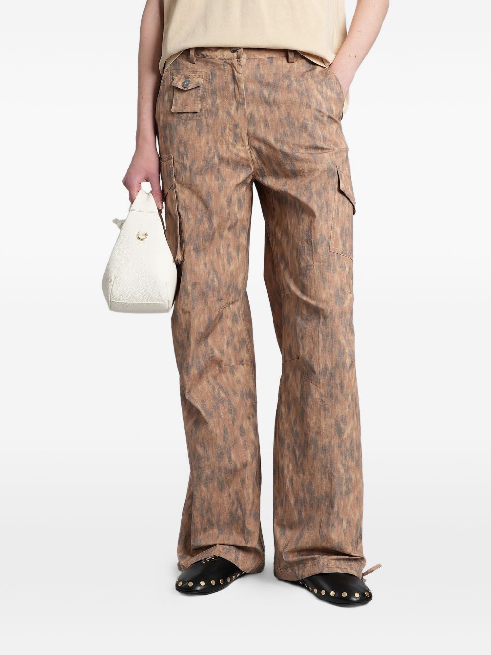 GANNI Pantaloni multicolor marroni con drappeggi