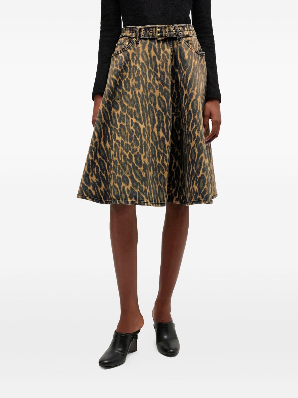 GANNI Gonna midi leopardata con cintura