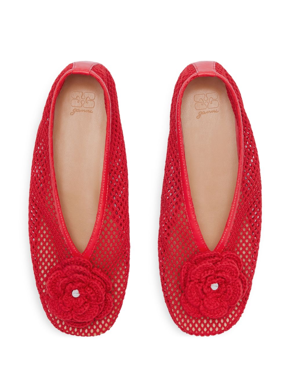GANNI Ballerine in retina rossa con dettaglio a fiore