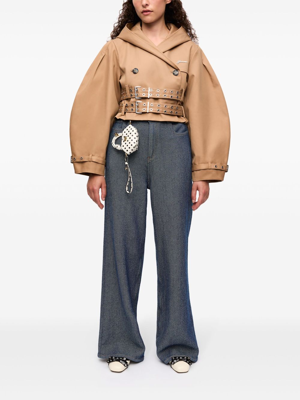 GANNI Trench corto beige doppiopetto