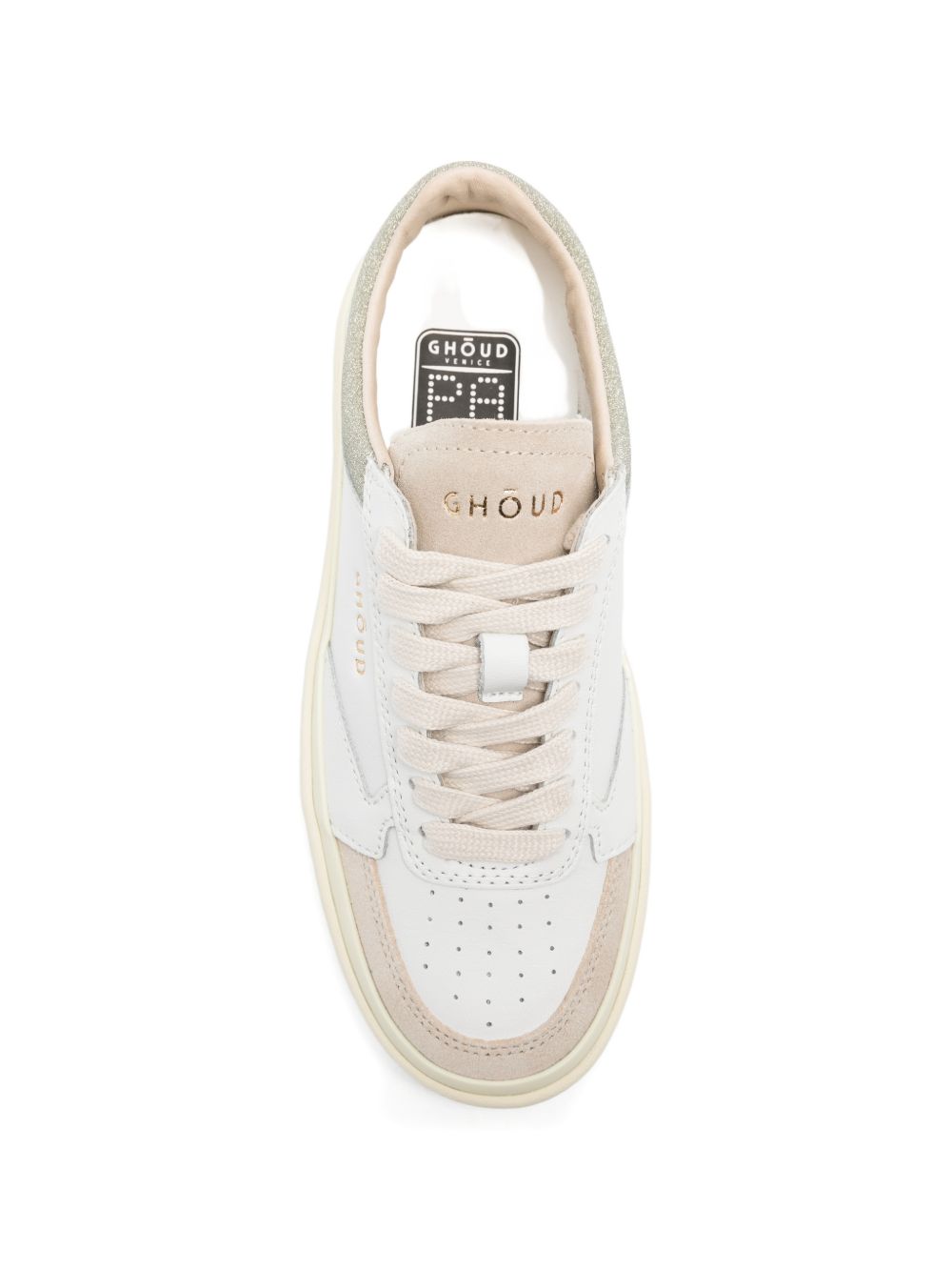 GHOUD Sneakers Pads in pelle bianca con strass