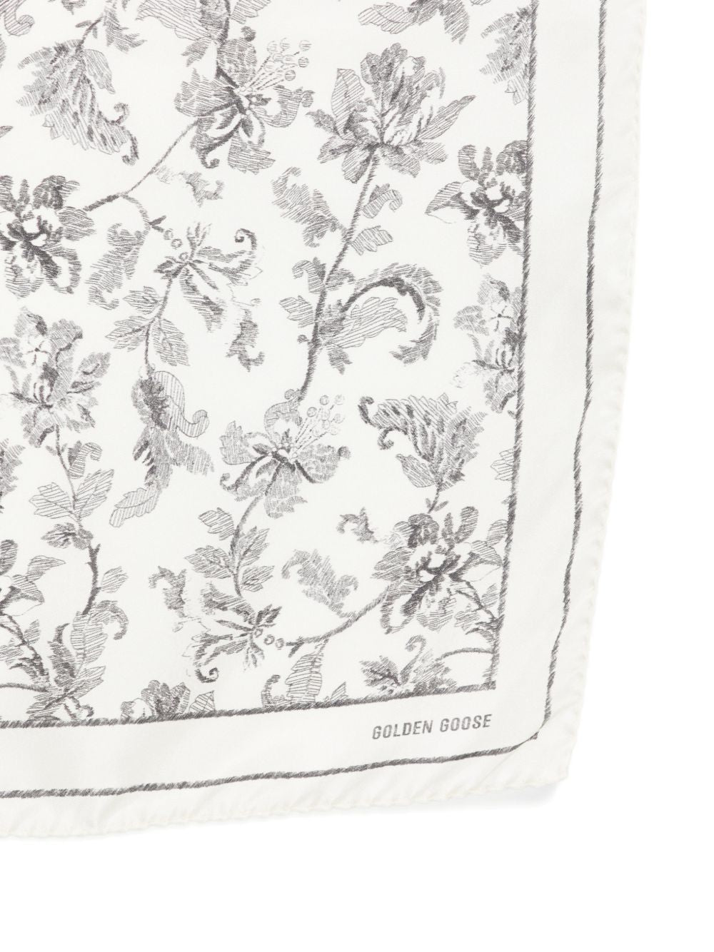 GOLDEN GOOSE Foulard in seta grigio e bianco con stampa floreale