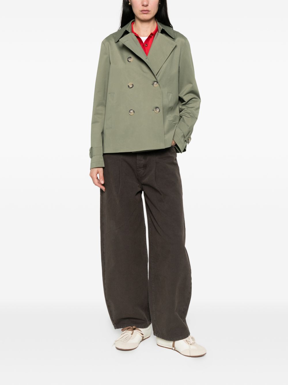 HARRIS WHARF LONDON Trench corto doppiopetto in tessuto leggero in verde caccia