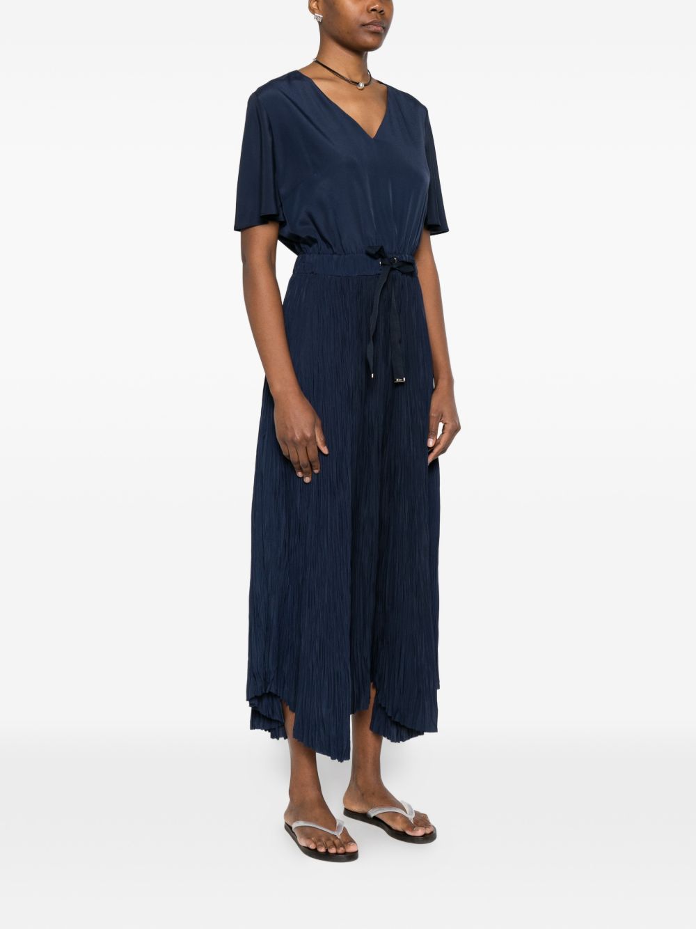 HERNO Abito lungo blu navy con gonna plissettata