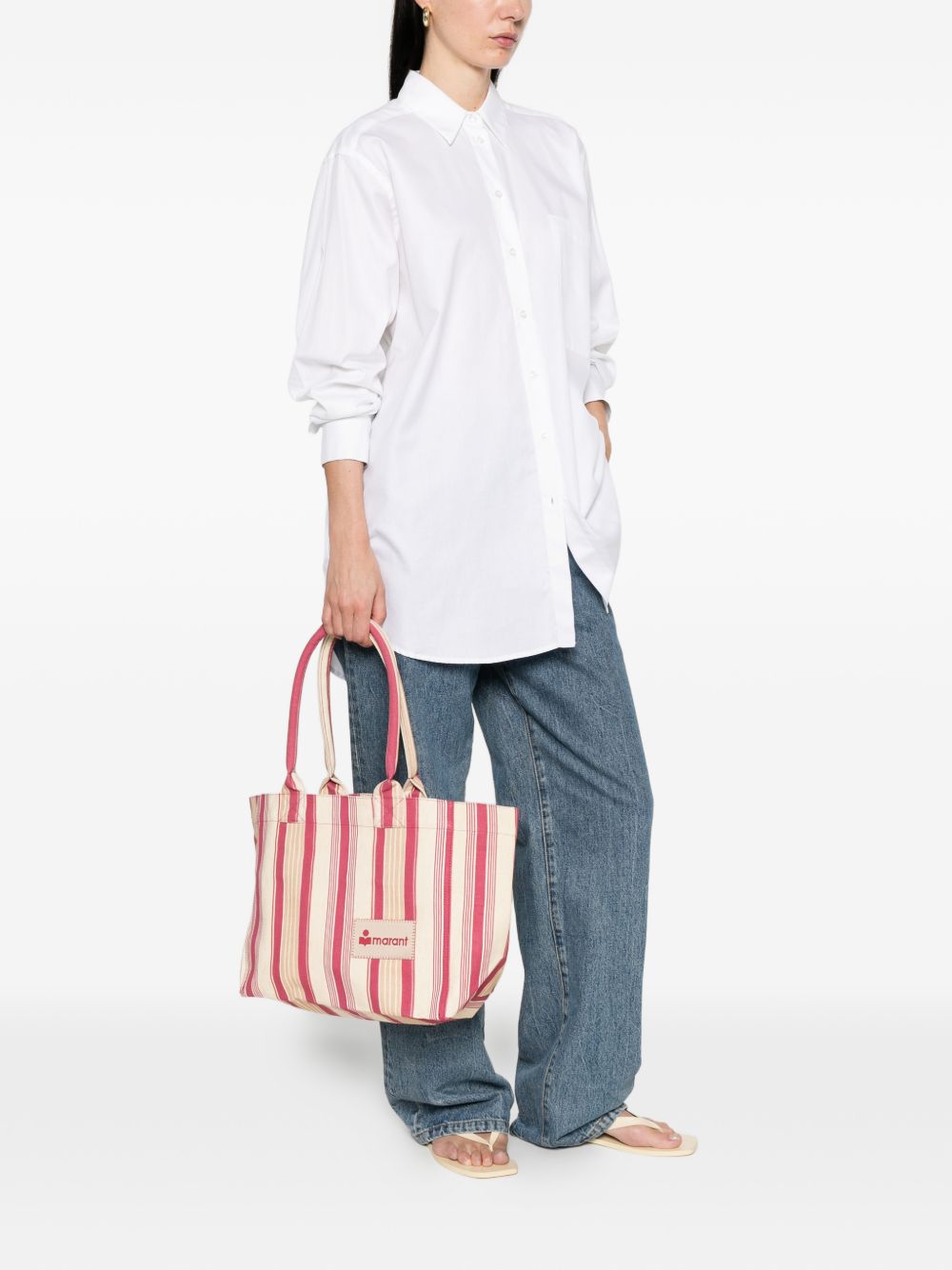 ISABEL MARANT Borsa shopping in cotone a righe con logo