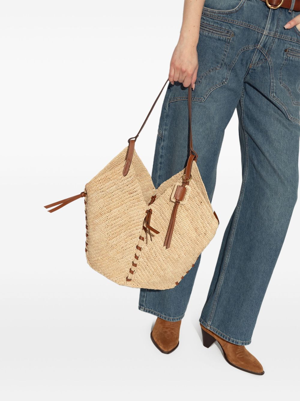 ISABEL MARANT Borsa a spalla in rafia e pelle