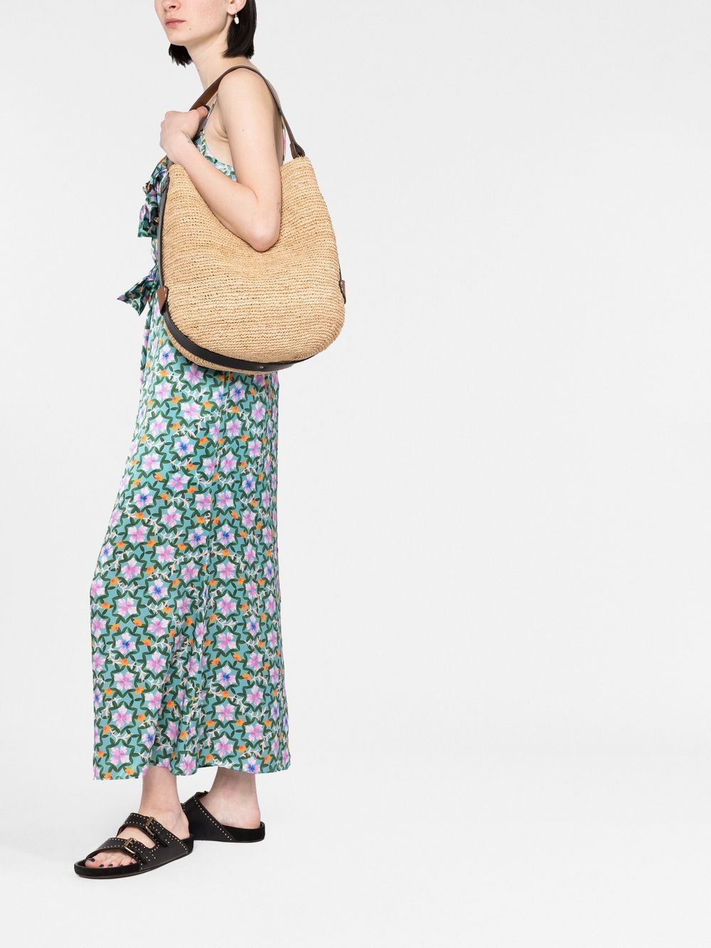 ISABEL MARANT Borsa Bayia a secchiello in rafia beige e pelle