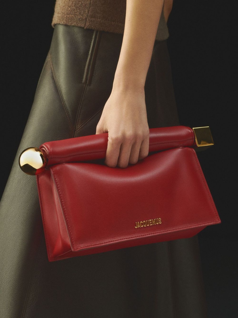 JACQUEMUS Pochette Ronde Carré in pelle rossa