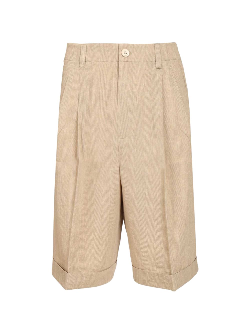 JACQUEMUS Bermuda lunghi beige in cotone con pinces