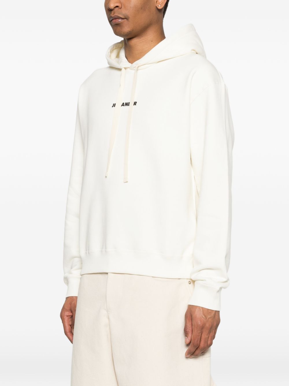 JIL SANDER Felpa in cotone bianco con cappuccio e logo nero