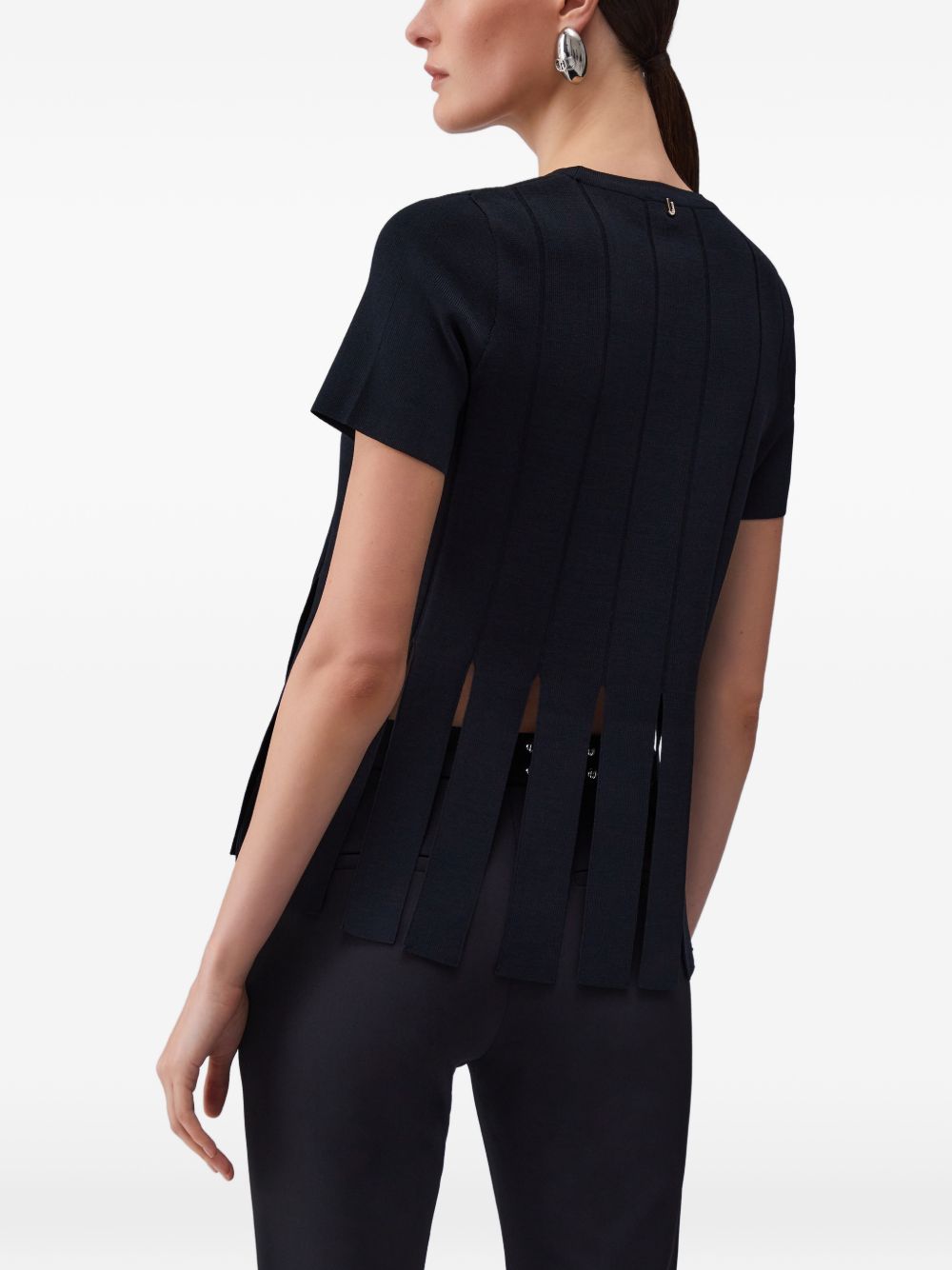 LIUJO T-shirt nera con taglio a frange slim