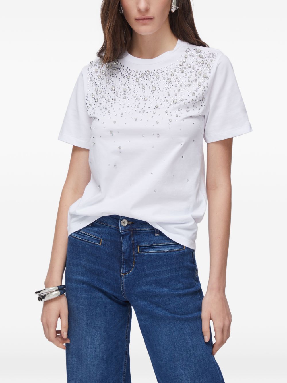 LIUJO T-shirt in cotone bianco con strass