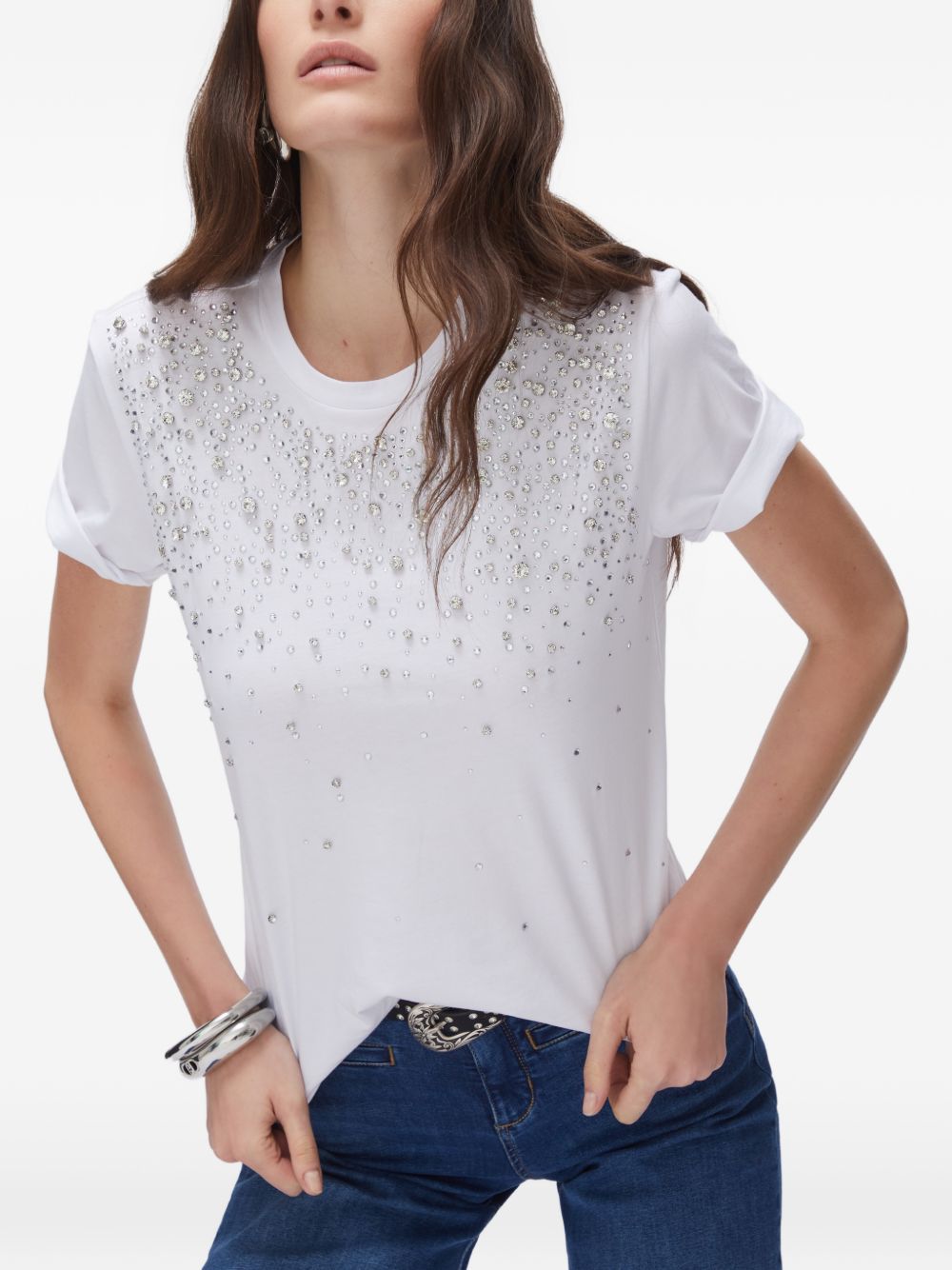 LIUJO T-shirt in cotone bianco con strass