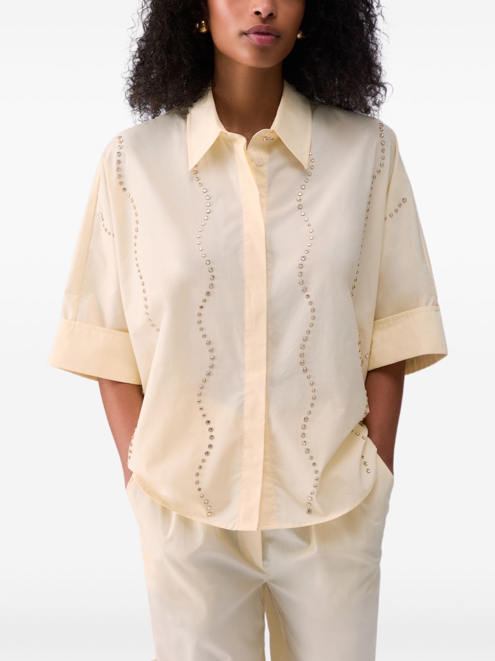 LIUJO Camicia a maniche corte in cotone con strass