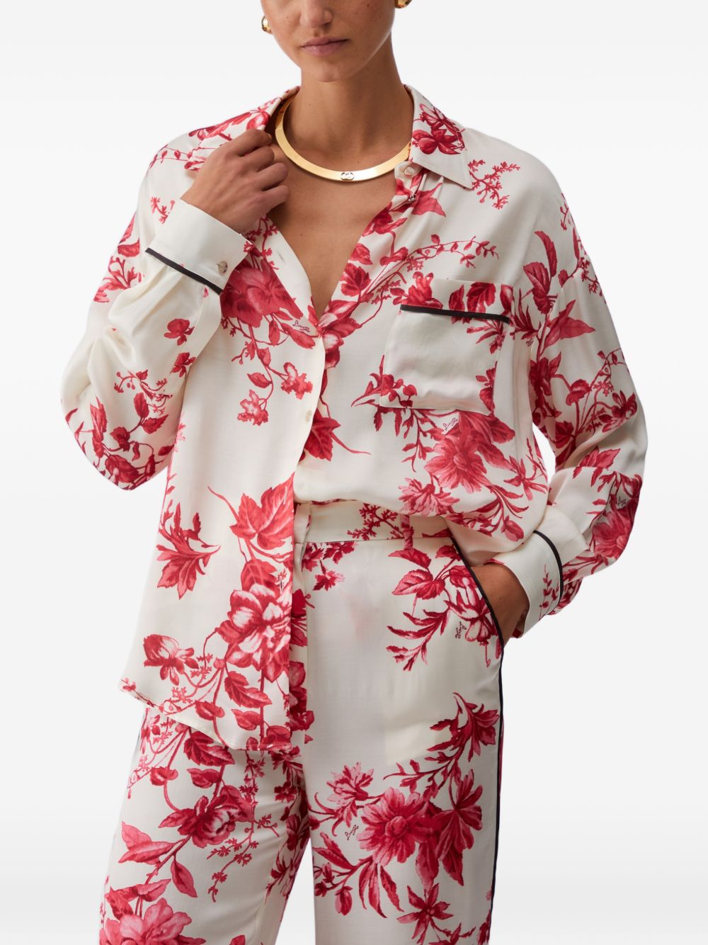 LIUJO Camicia bianca con stampa floreale rossa