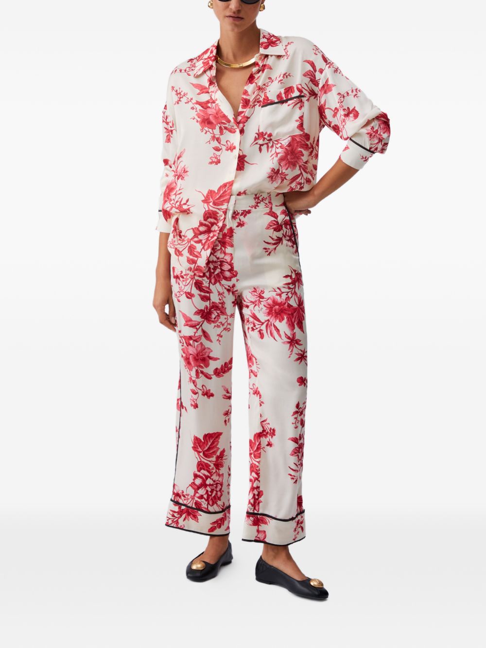 LIUJO Camicia bianca con stampa floreale rossa