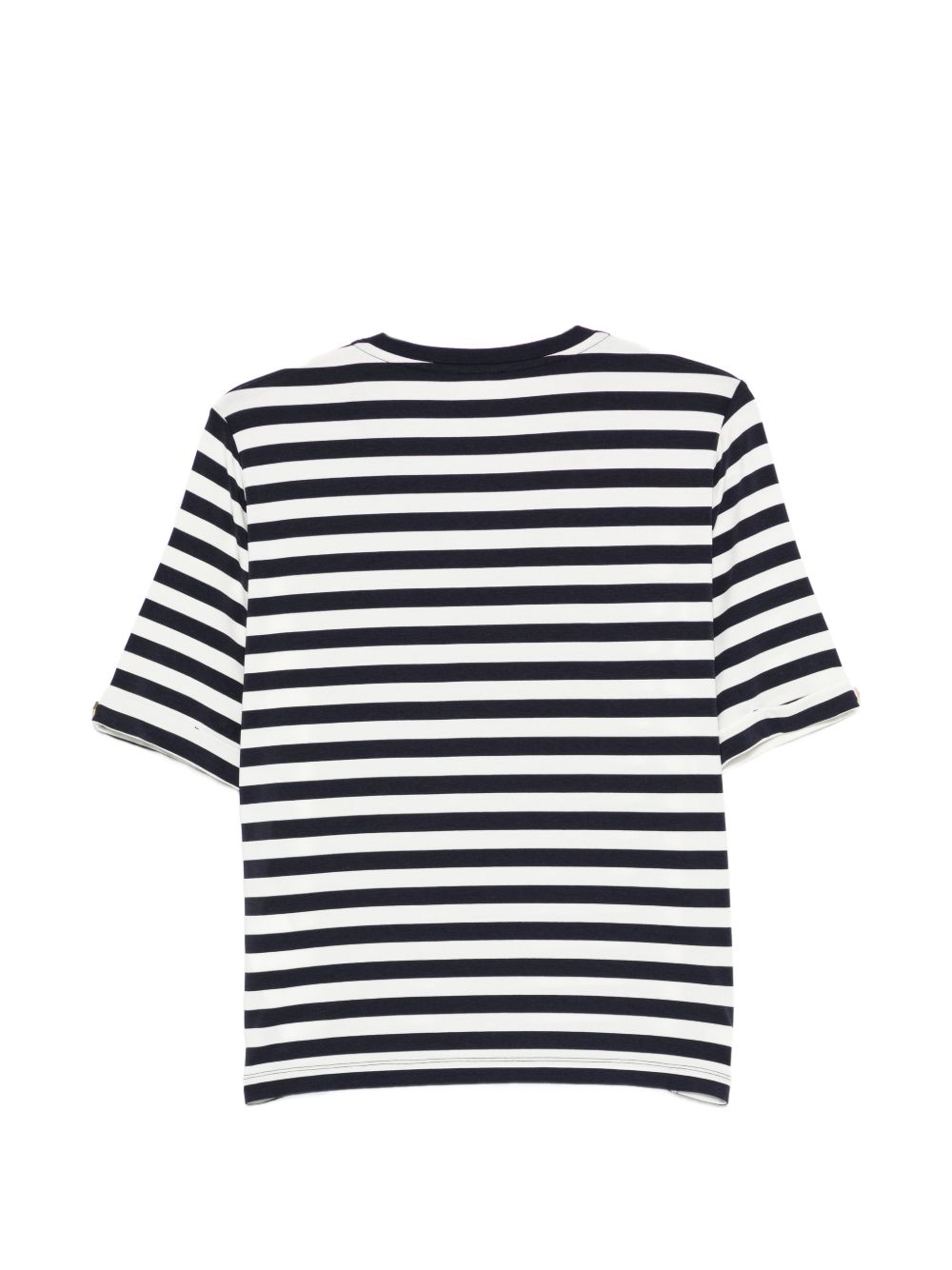 LIUJO T-shirt bianca a righe blu con scollo a V