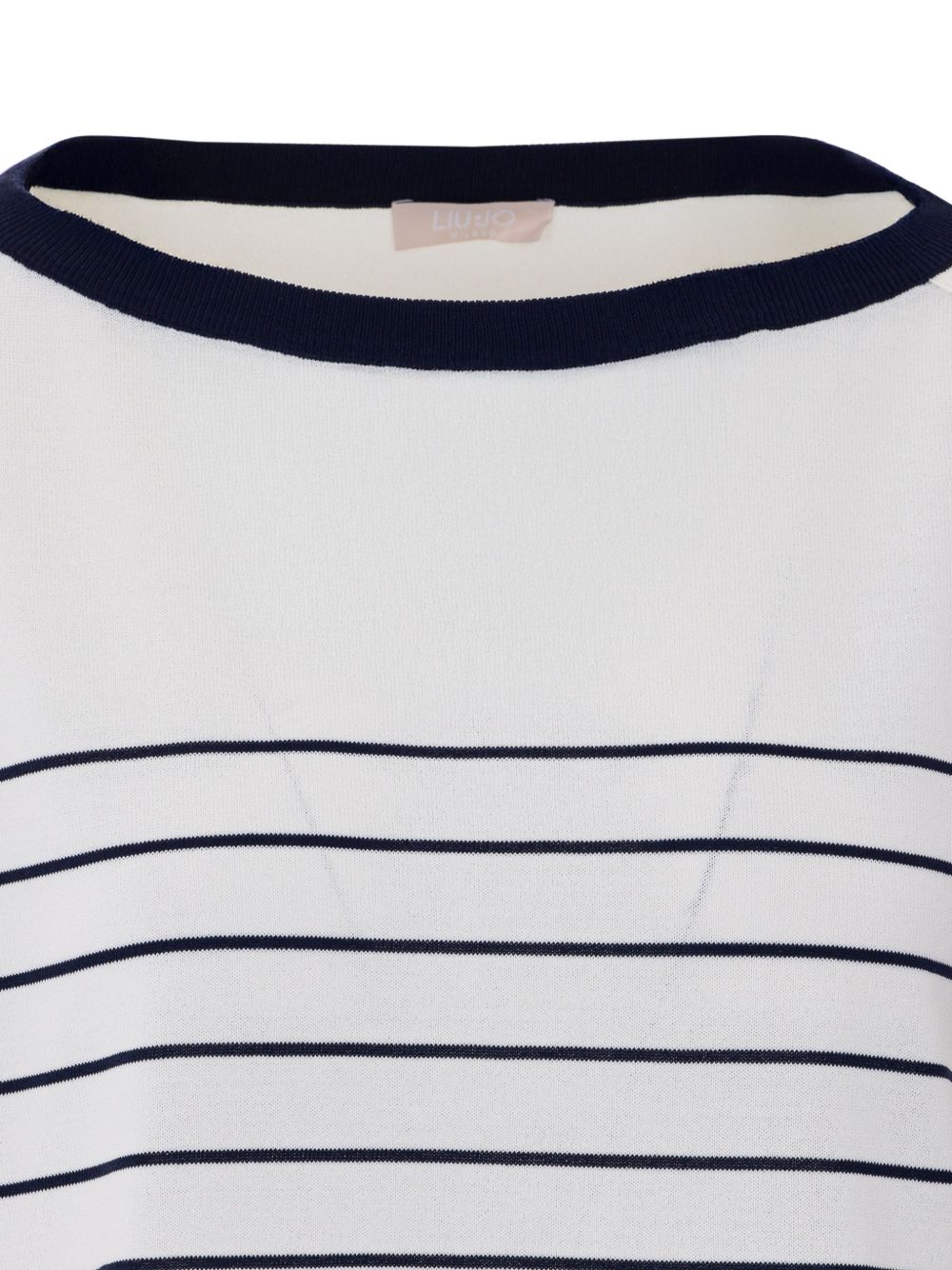 LIUJO Maglia bianca con scollo a barca a righe blu