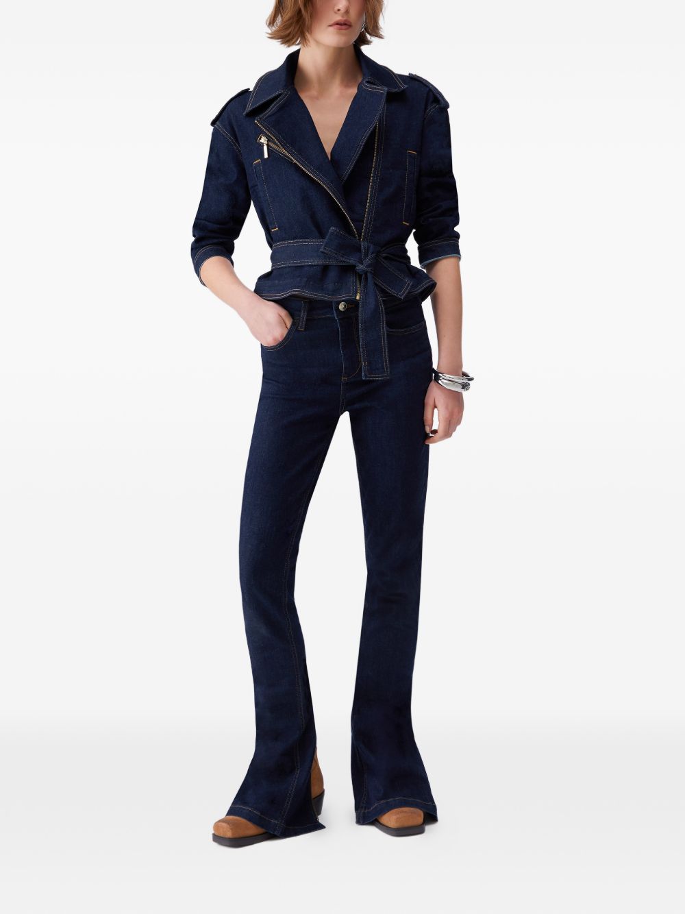 LIUJO Giacca strutturata in blu denim con cintura