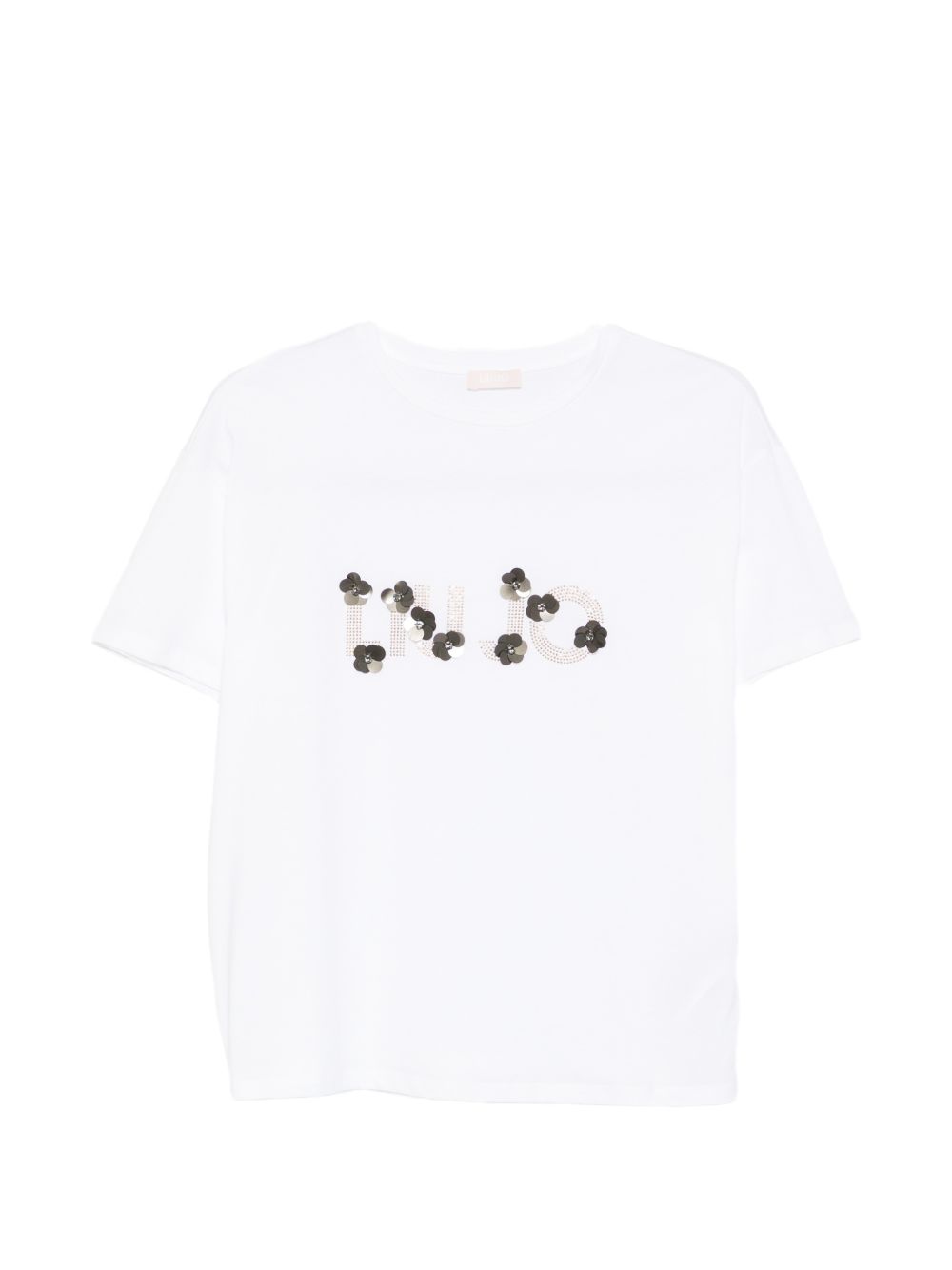 LIUJO T-shirt bianca con logo con strass