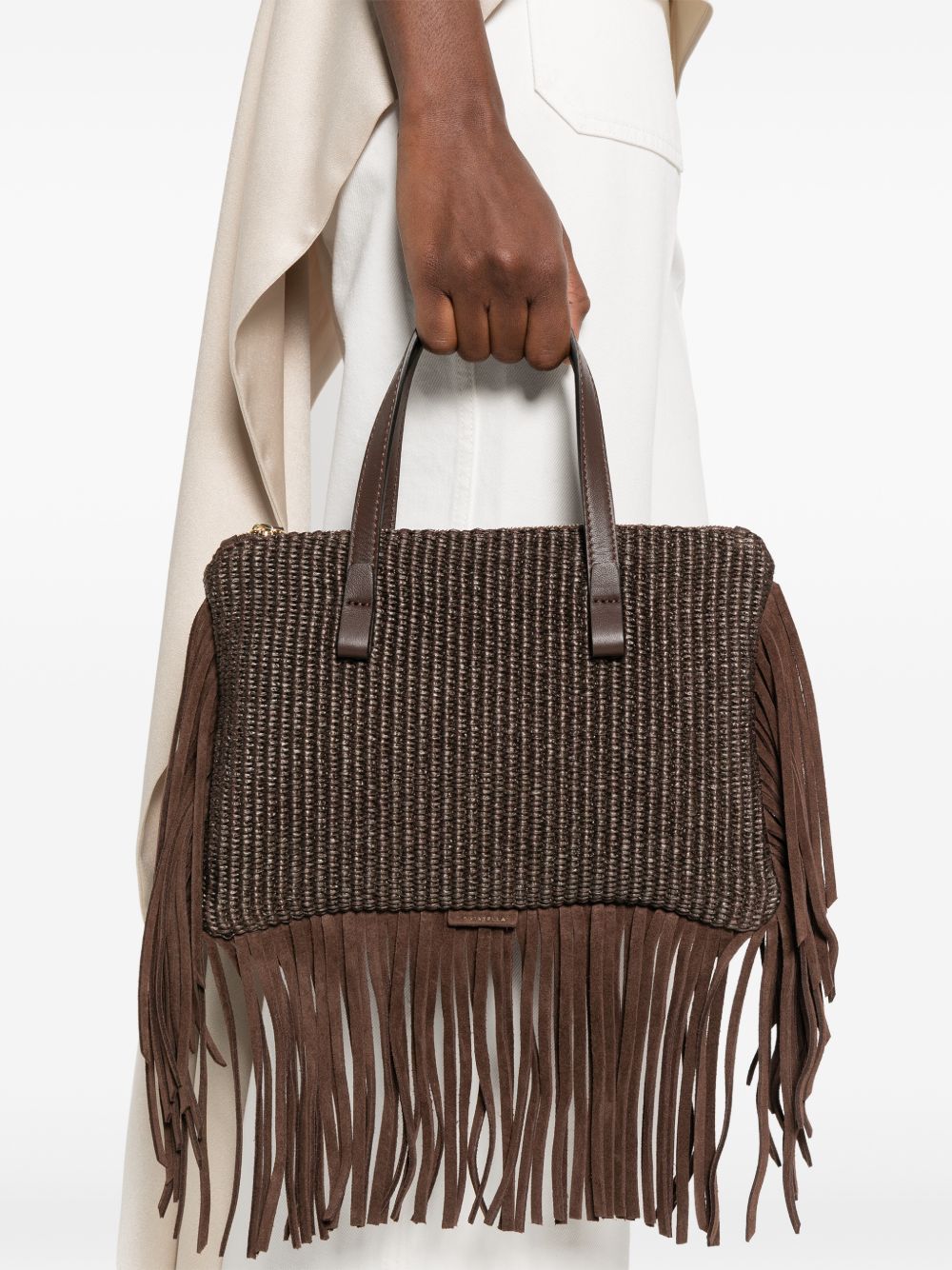 LORISTELLA Borsa a mano Ruby cioccolato con frange