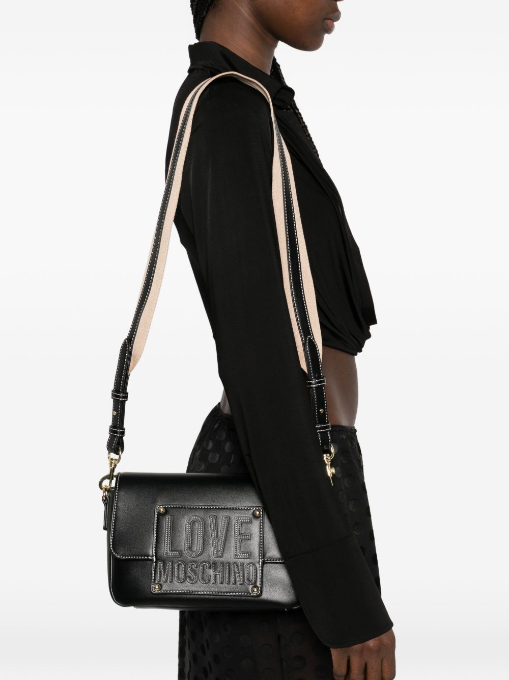 LOVE MOSCHINO Borsa in ecopelle nera e beige con logo