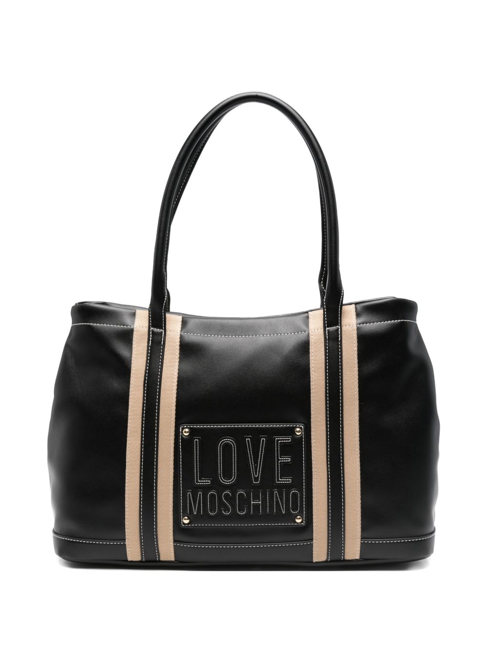 LOVE MOSCHINO Borsa nera con logo patch e doppi manici