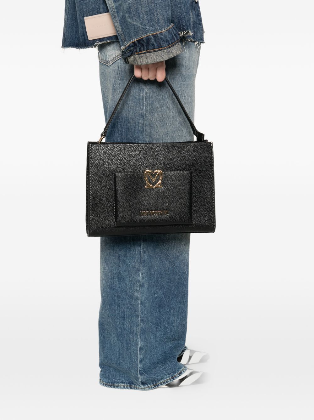 LOVE MOSCHINO Borsa a mano nera in ecopelle con tracolla