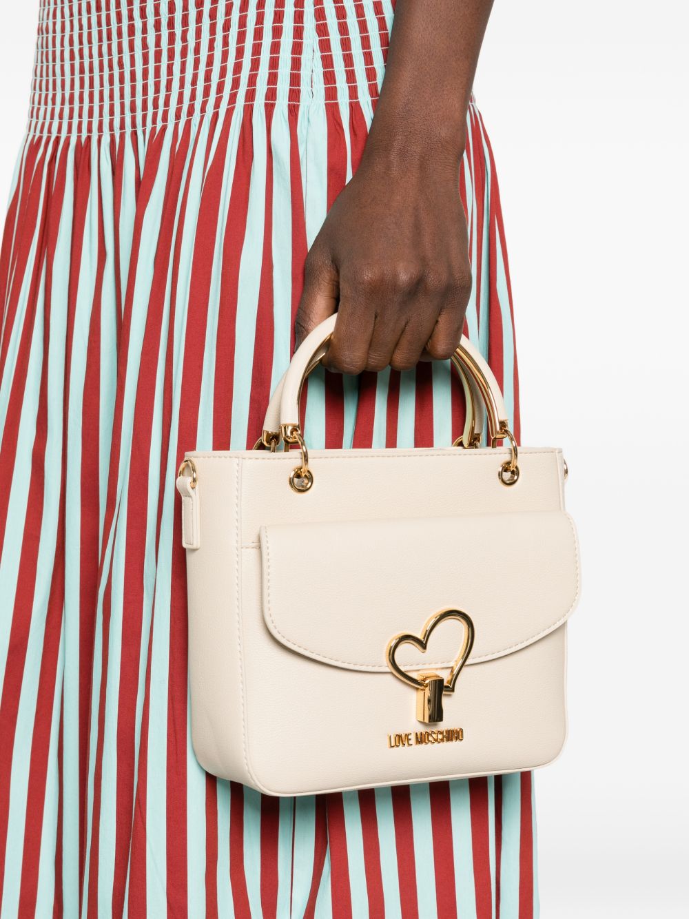 LOVE MOSCHINO Borsa a mano tote avorio in ecopelle con tasca esterna