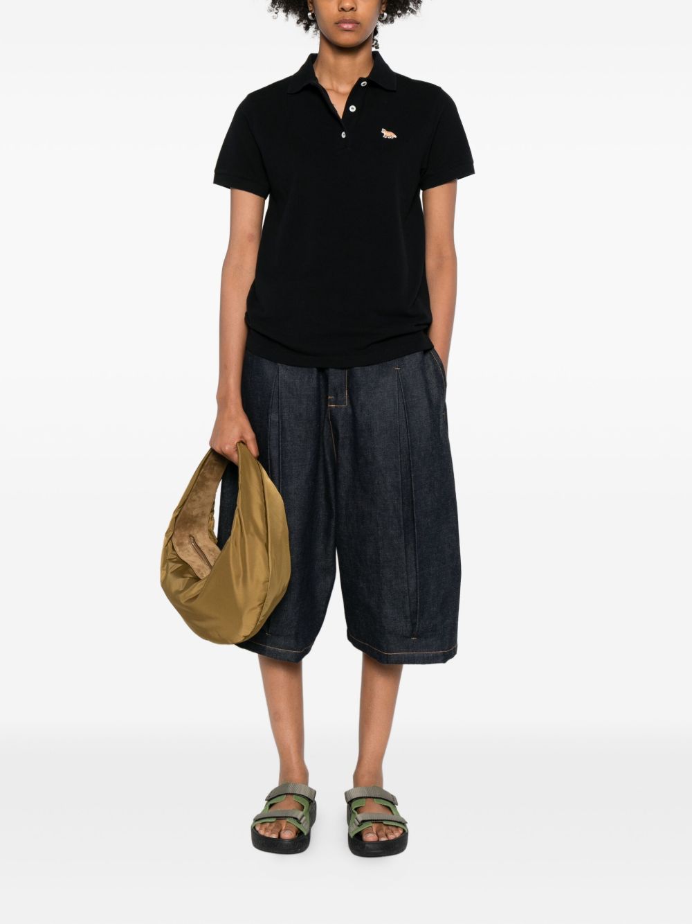 MAISON KITSUNE Polo con logo ricamato nera