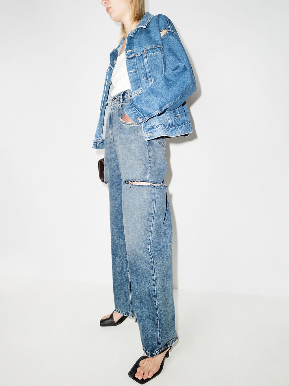 MAISON MARGIELA Jeans blu in cotone con dettaglio cut-out