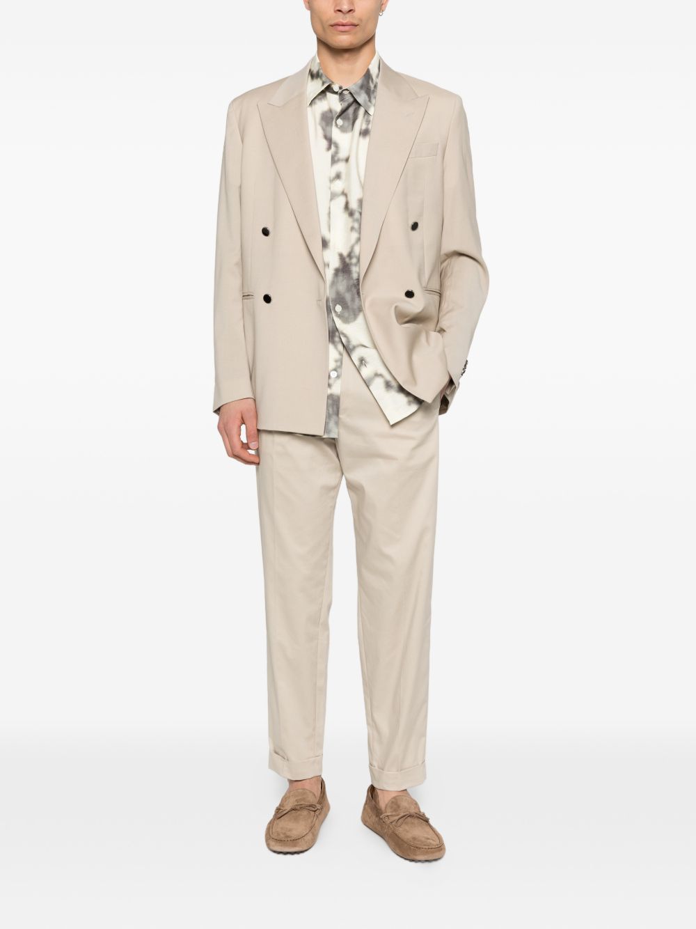 MANUEL RITZ Blazer doppiopetto in lana elasticizzata beige con bottoni a contrasto