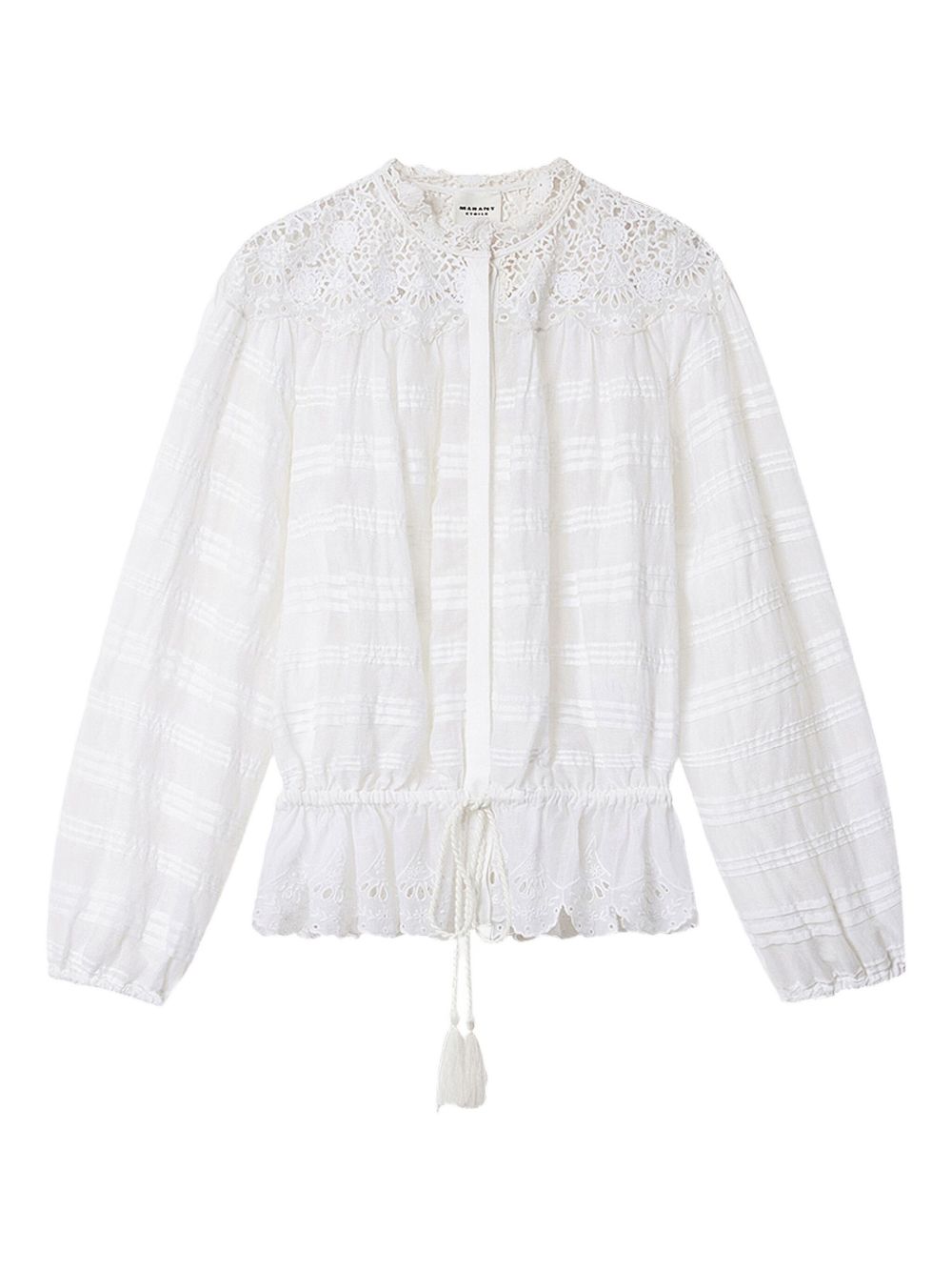 MARANT ETOILE Blusa bianca in cotone con colletto ricamato