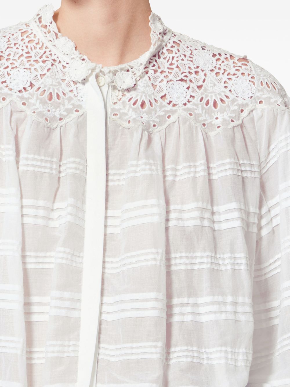 MARANT ETOILE Blusa bianca in cotone con colletto ricamato