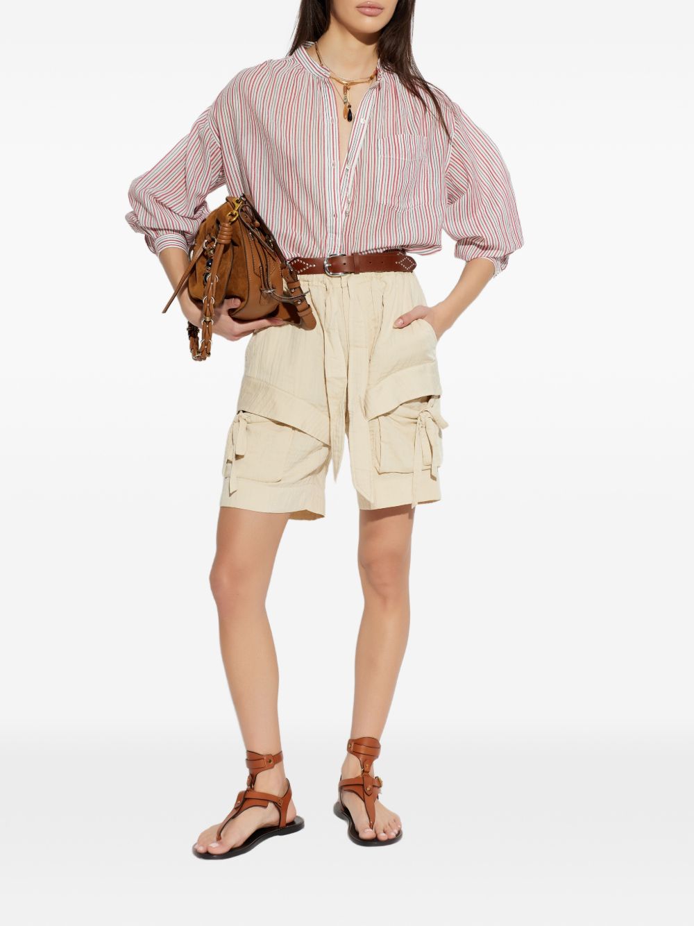 MARANT ETOILE Blusa Sapha a righe con bottoncini e collo alla coreana