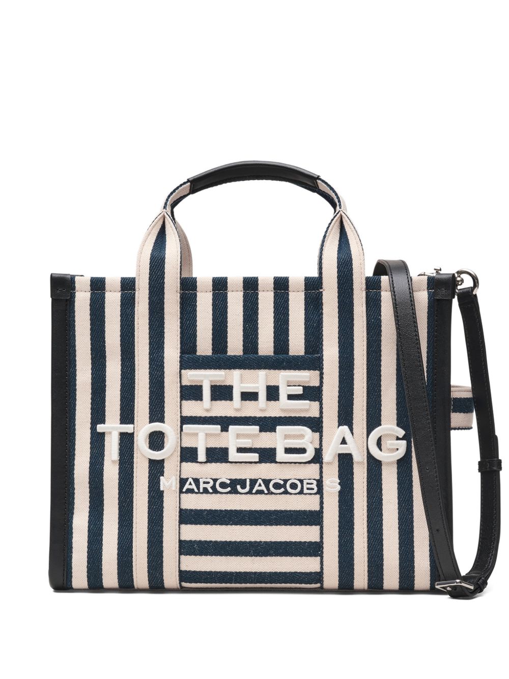 MARC JACOBS Borsa The Tote Bag in cotone a righe bianche e blu